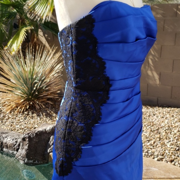 NEW Blue & Black Lace Accents Strapless Dress - Picture 3 of 8